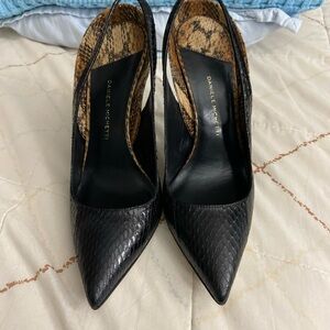Daniele Michetti Black and Brown Snakeskin Slingback Heels